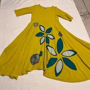 Cotton Ways Women’s Long Asymmetrical Hem Dress 3/4 Sleeve Size 1X Green